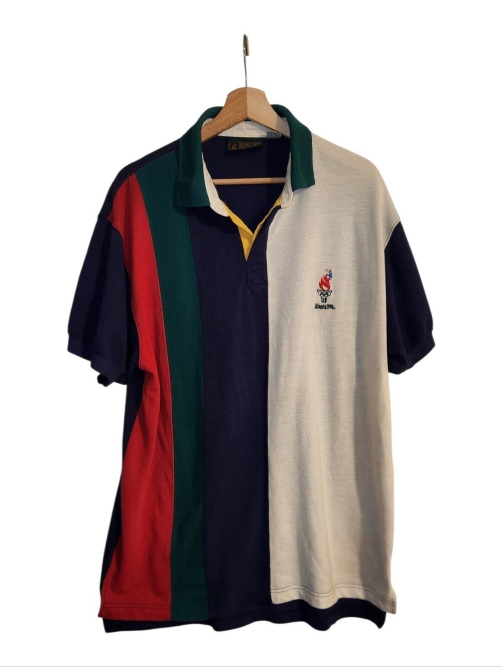 Vintage 1996 Atlanta Olympics Polo Shirt Avon Colorblock Mens Large Navy White